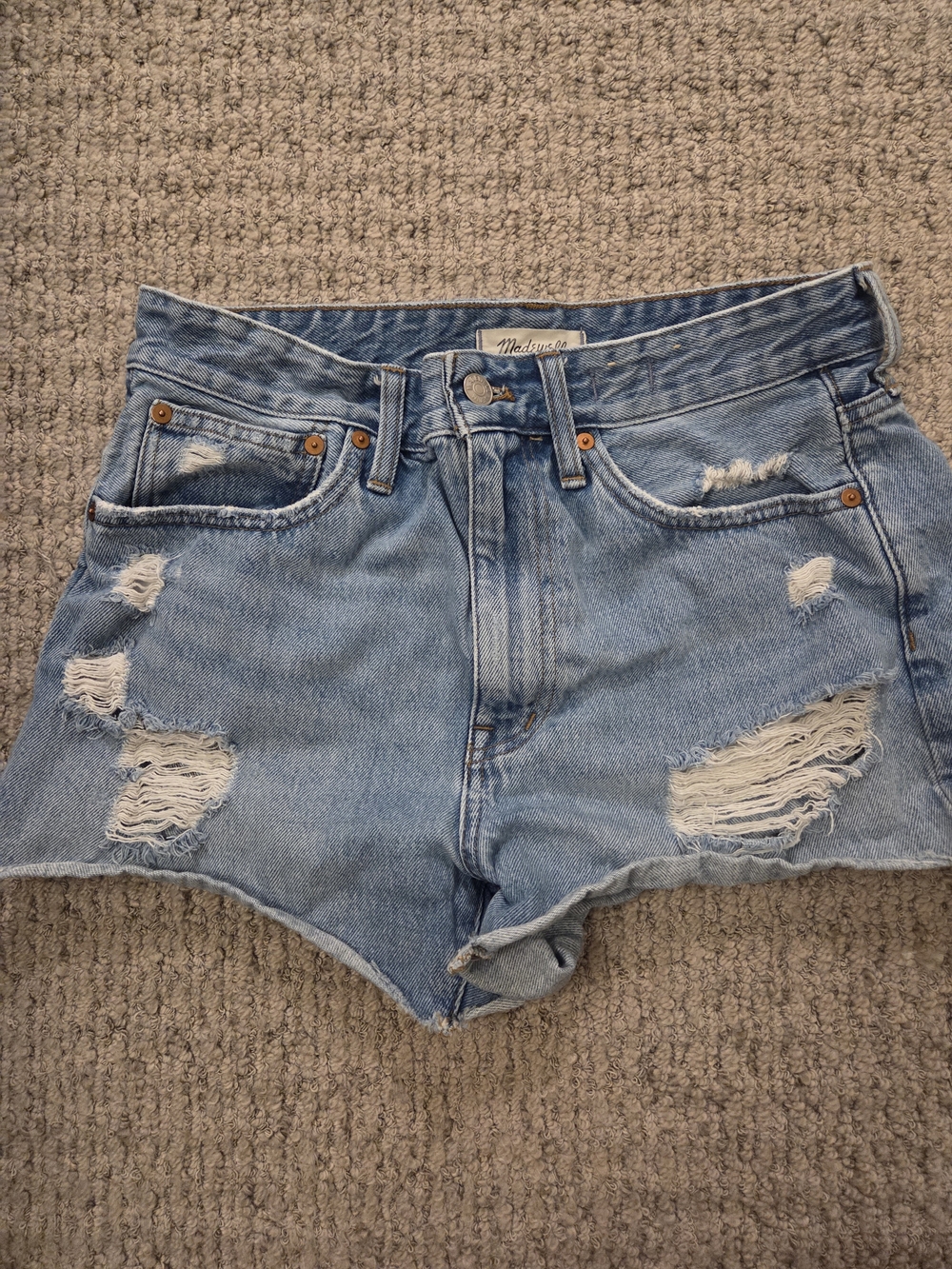 Madewell Washed Blue Distressed High-Rise Denim Shorts
